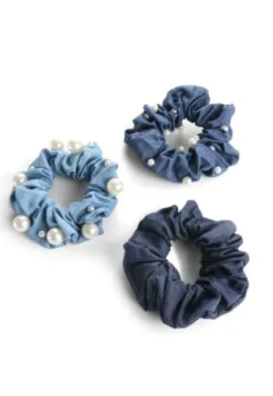 Trisa Fashion Denim Scrunchies mit Perlen