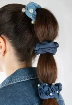 Trisa Fashion Denim Scrunchies mit Perlen